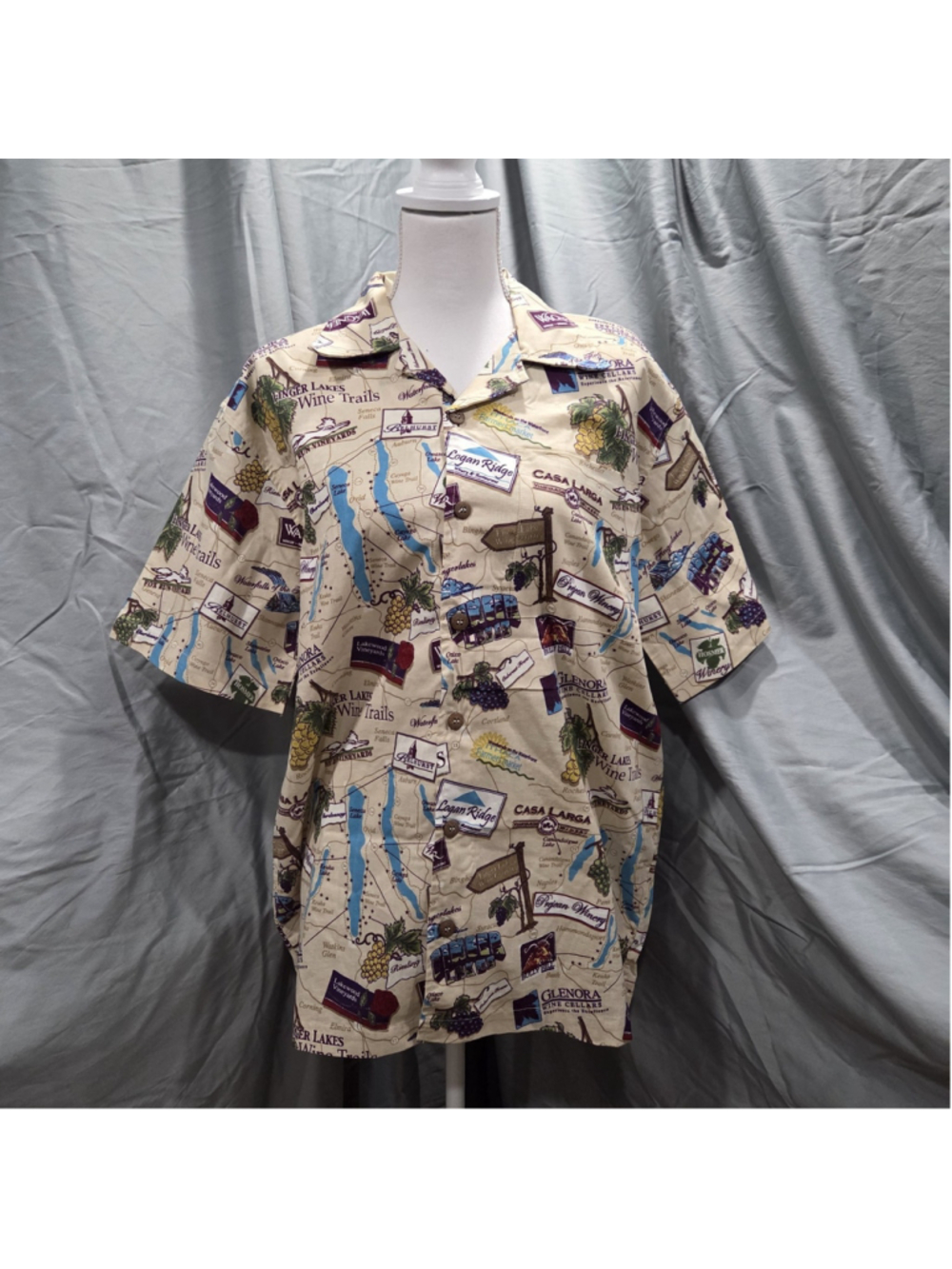 D'emcrazy Crazy Wine Trails Mens Shirt Camp Aloha Style Vintage Americana Size M